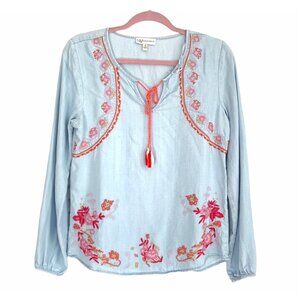 Neiman Marcus peasant Boho Embroidered  Tencel Top M